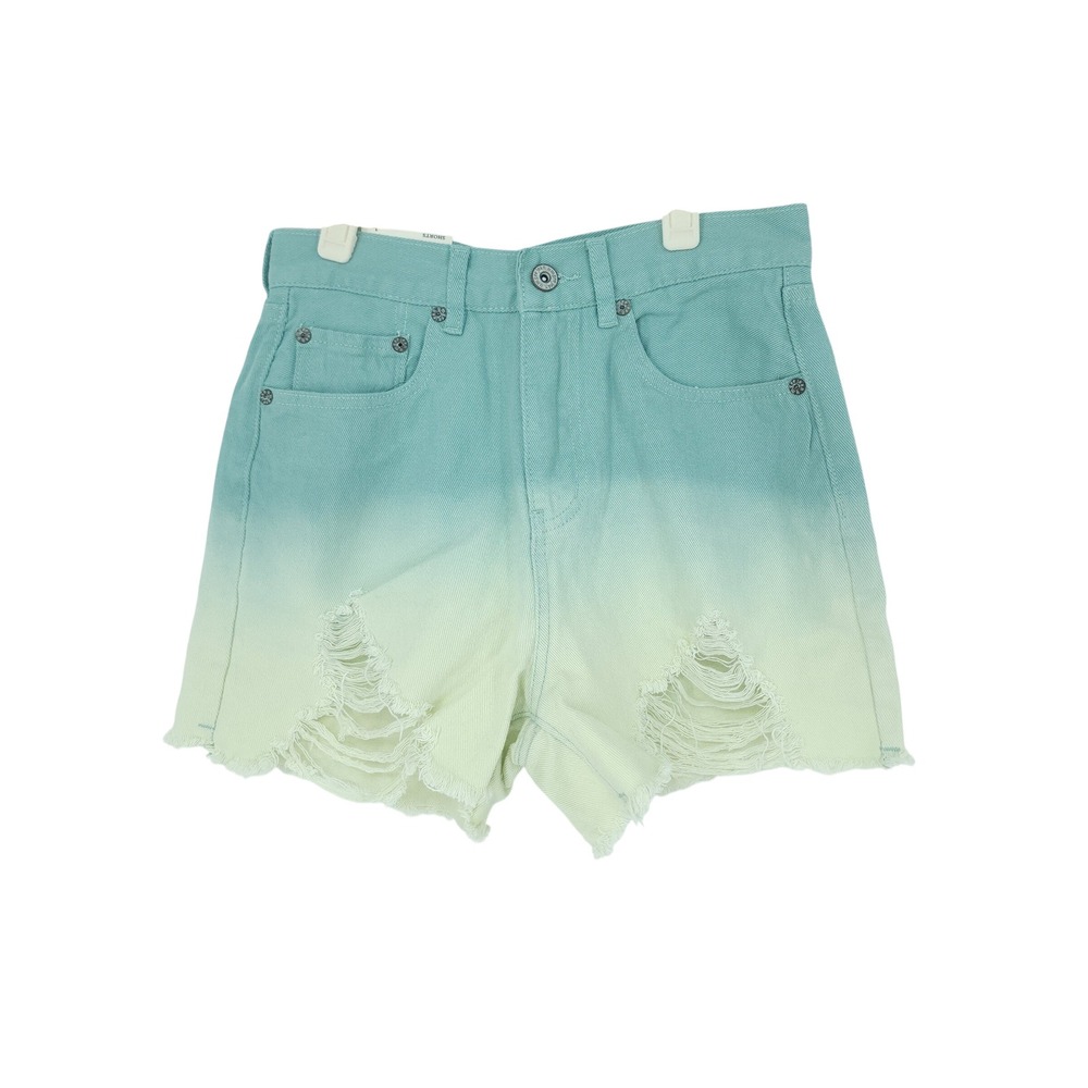 Umgee Denim Shorts Women 1 XS Green Yellow Ombre Distress Beach Boho Casual NWT